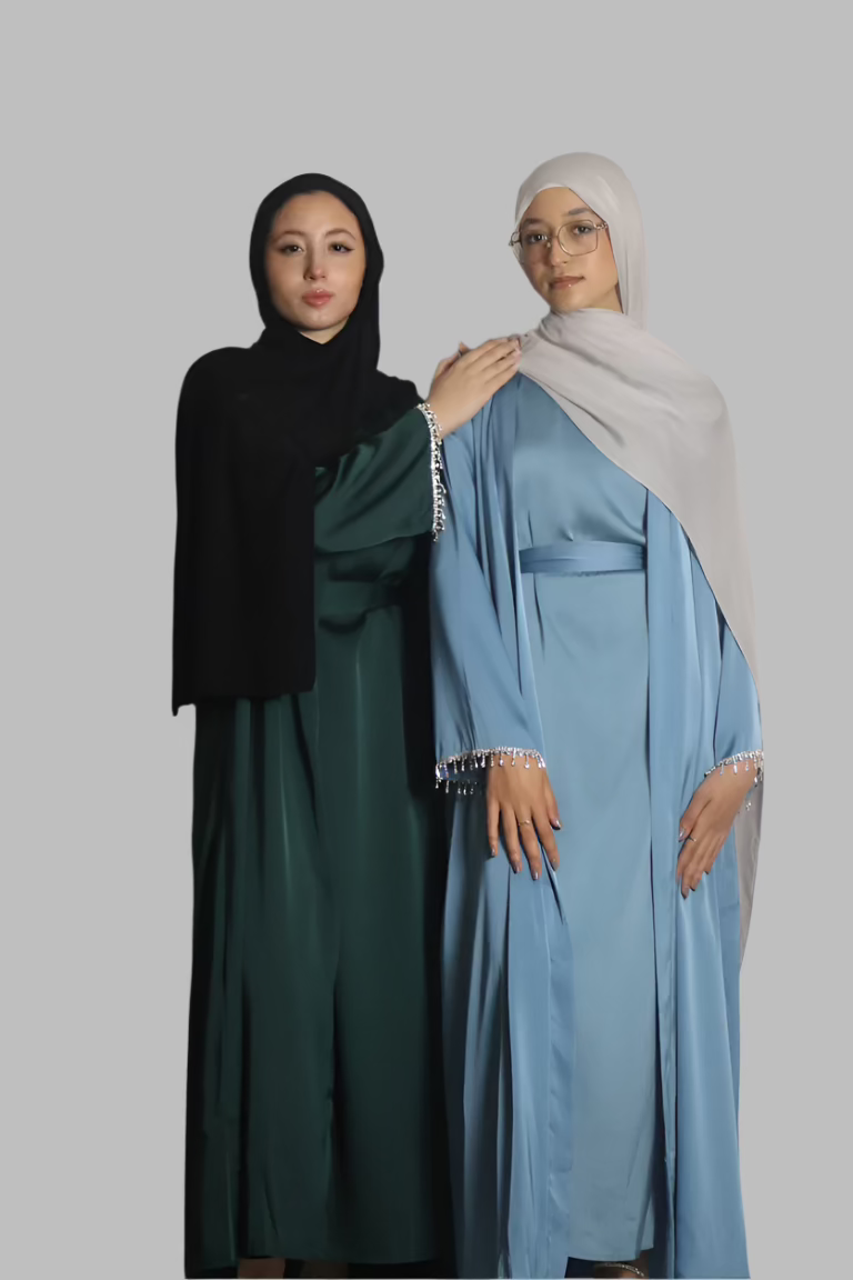 Glamorous 3-Piece Abaya with Sparkly Tassel Sleeves