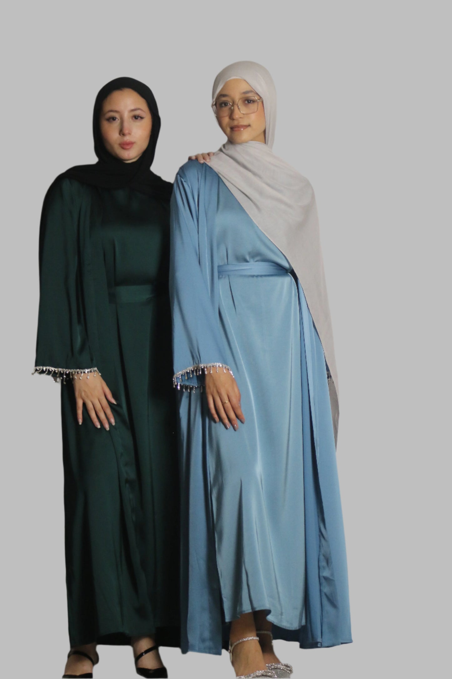 Glamorous 3-Piece Abaya with Sparkly Tassel Sleeves